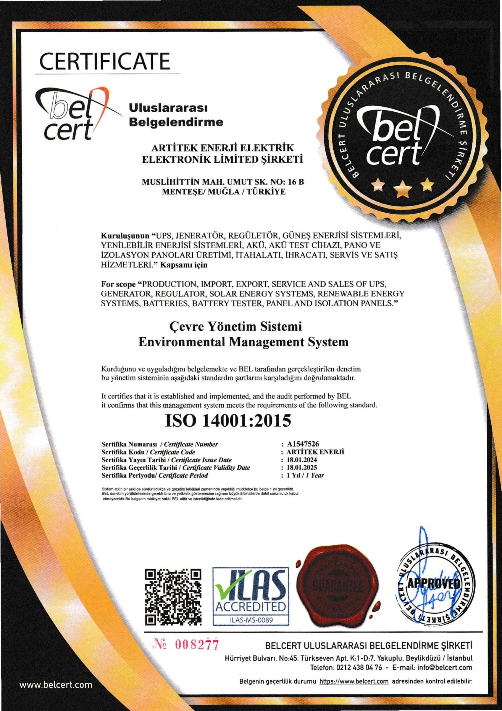 ISO 14001 belge taraması