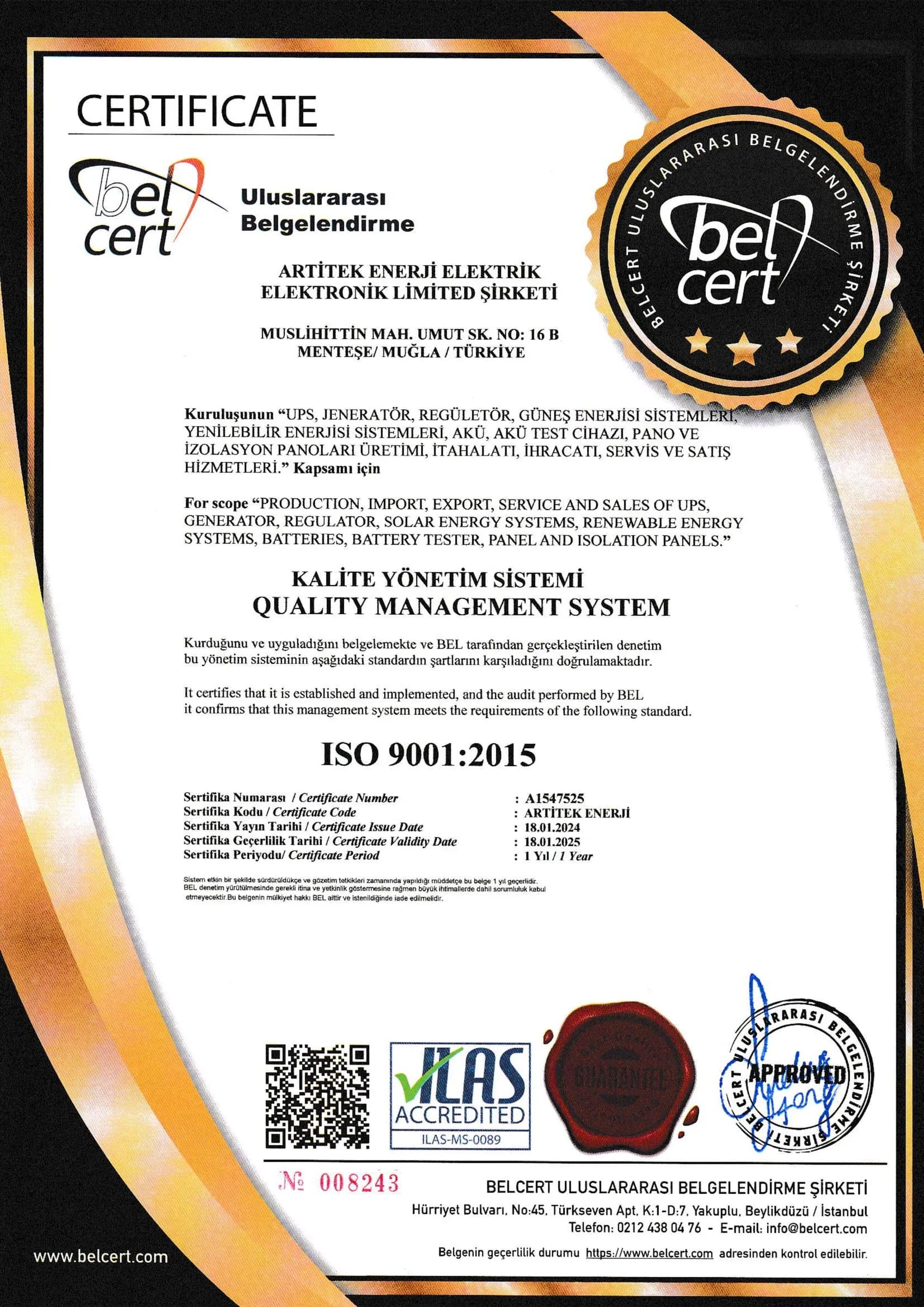 ISO 9001 belge taraması